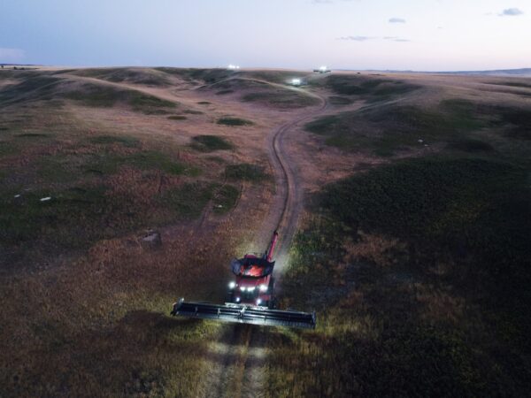 As the sun went down, Paul pulled out his drone and caught the guys moving fields by Plentywood, Montana.