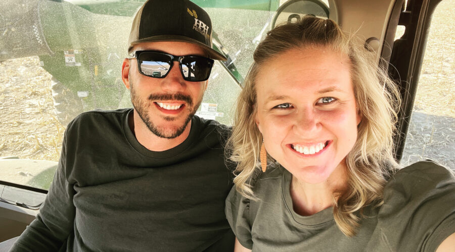 Ryan and Laura together in the tractor during fall harvest. 